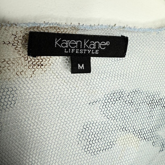 Karen Kane Sz M Blue Floral Sheer Mesh Stretchy Vintage Y2K Rave Fairy Top - Picture 4 of 7